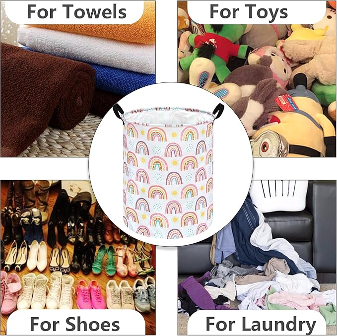 Kids Rainbow Hamper Laundry Basket Storage Bins Gift Organizer Clothes Toy Box Large Canvas Collapsible Chest for Home/Dorm/Kitchen/Pet/Office/Closet/Shelf/Room Decor