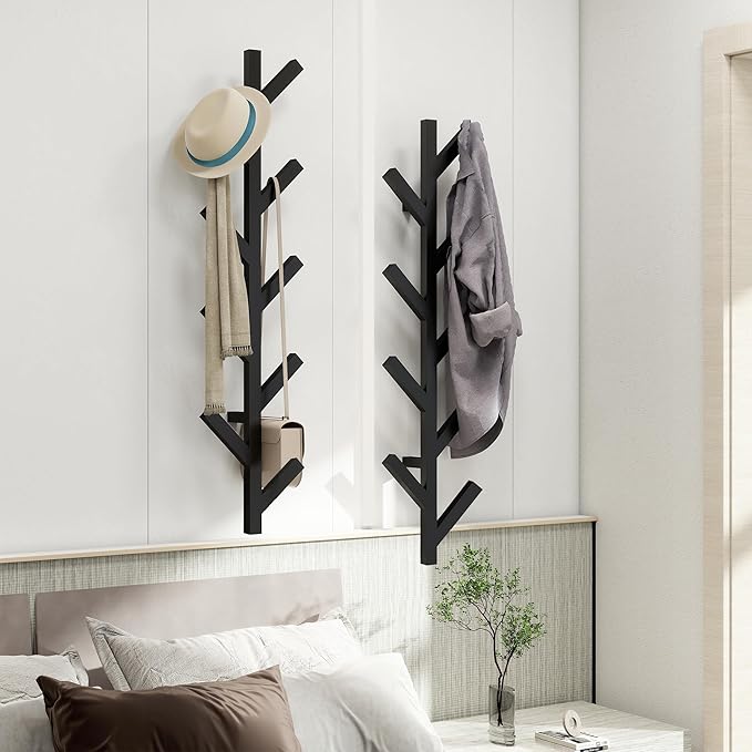 Coat Rack Wall Mounted - 9 Hooks, Coat Hooks for Wall, Modern Metal Coat Tree for Hats, Jackets, Bags, Entryway Bedroom-Black (Height 37.8")