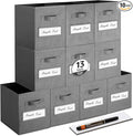 artsdi 13x13x13 storage cube bins (Set of 10) Fabric storage cubes with 10 Labels Window Cards & a Pen, storage cubes 13x13, Collapsible 13 inch cube storage bins, Cubby Organizer Boxes, Gray