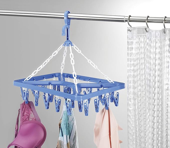 Whitmor Clip and Drip Hanger - Hanging Drying Rack - 26 Clips,Blue