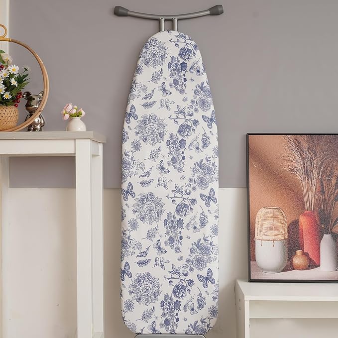Ironing Board Cover and Pad 18x49, Iron Board Cover with 6mm Thick Felt Padding, Drawstring, Hook and Loop Fasteners, Floral & Butterflies
