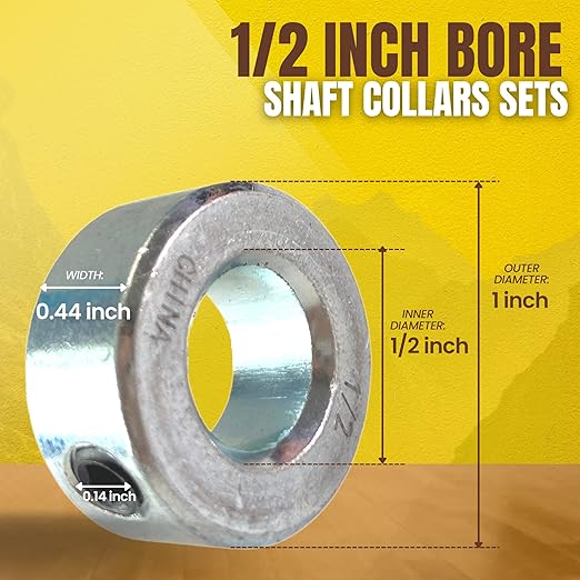 (4-Pack) 1/2” Bore Solid Steel Shaft Collars with Zinc Plated Coating - Durable Shaft Collars Suitable for Machinery and Industrial Use