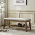 VKNOW Entryway Bench, 44.4" Upholstered Storage Shoe Bench for Entryway & Bedroom, Shoe Rack Bench with Rubberwood Legs, Modern End of Bed Bench for Living Room and Hallway, Beige