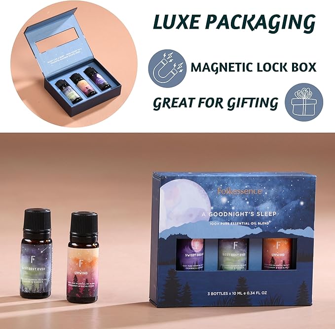 Folkulture Sleep Essential Oils Set for Diffuser | Set of 3 Aromatherapy Oils for Relaxation & Bedtime | Lavender, Eucalyptus & Rosemary | Calm Home Fragrance & Self-Care Gift