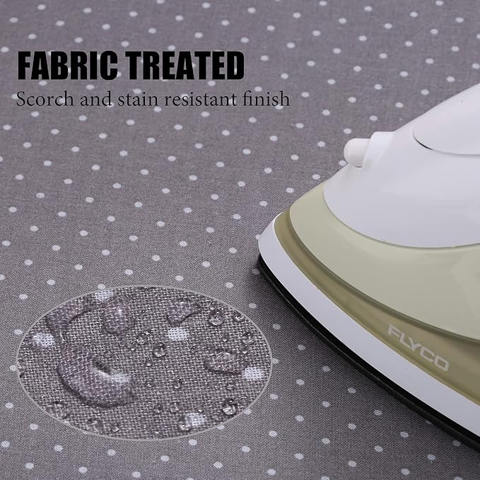 BNDX Ironing Board Cover Standard Size Reflective 4 Layers Thick Padding with 2" Elastic, Stain Resistant & Durable Scorch, 2 Buckle Type Click-to-Close for Smooth Iron/Easy Installation, White Dot