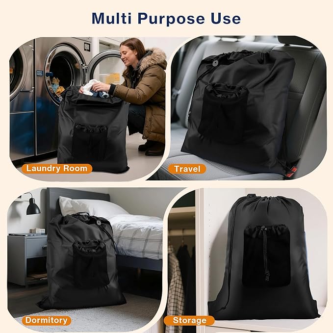 2-Pack Backpack Laundry Bags, Heavy Duty Laundry Bag Backpacks with Adjustable Shoulder Straps, Door Hanging Washing Bag, Laundry Hamper Lining for College Dorm, Travel, Laundromat