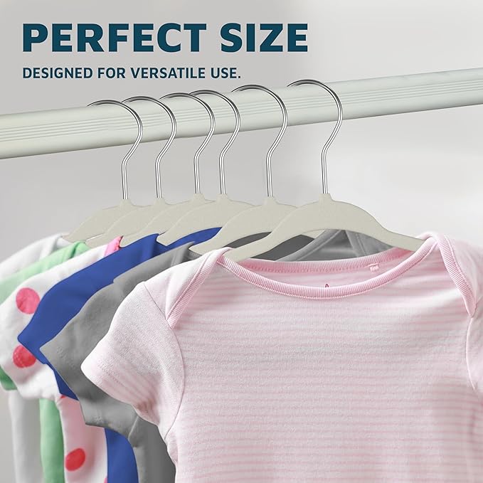 Ivory Velvet Kids Hangers 50 Pack, 10.83" Non-Slip Baby & Toddler Hangers for Clothes, Space-Saving Slim ABS Plastic with 360° Swivel Hook & Notched Shoulders, Up to 10 lb Capacity