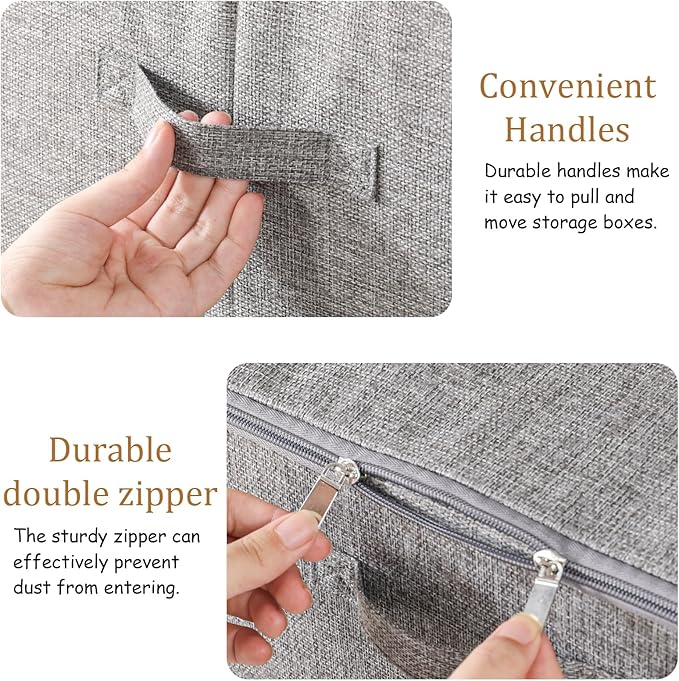 Blanket Bags with Lid, Foldable Underbed Storage Bins, Home Basket Container for Organizing Clothes, Shoes, Pillows, 14.9x10.2x5.9Inches, Grey, 1 Pack