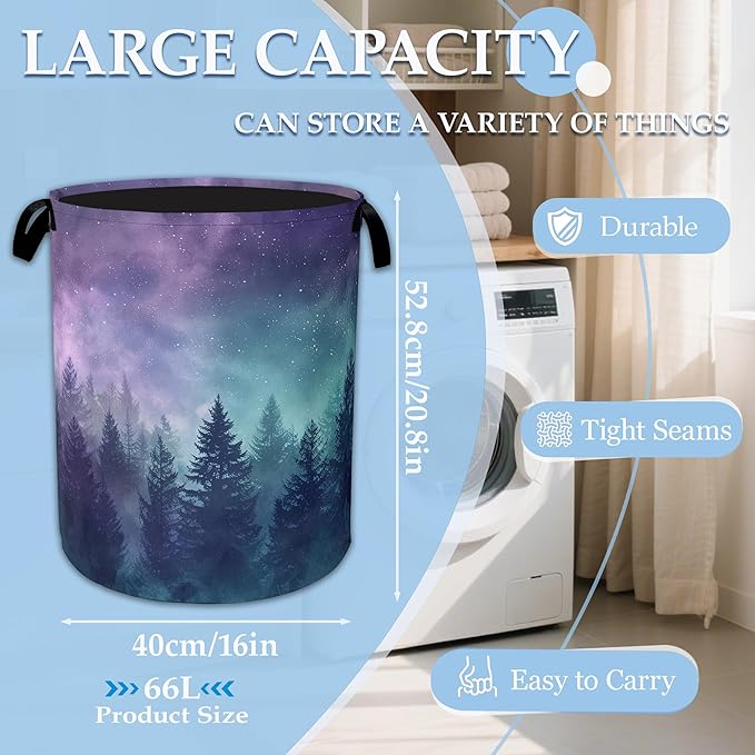 Starry Sky Forest Large Storage Basket Collapsible Laundry Basket Oxford Storage Bin for Toy Bins Gift Baskets Bedroom Clothes Children Nursery Hamper 16" X 20.8"