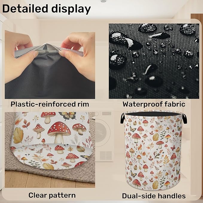 Cute Mushroom Laundry Hamper - Waterproof Fabric Laundry Basket with Handles, Foldable Storage Basket for Laundry,Bedroom,Dorm