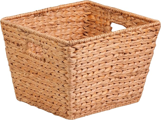 Honey-Can-Do Water Hyacinth Storage Baskets - Durable Wicker Basket with Handle for Organizing Home Essentials, Ideal for Pantry Organizers and Storage & Blanket Basket, Large, 15"x15"x12", Natural