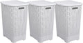 Plastic Laundry Hamper with Lid 3 Pack Laundry Hamper Basket, White Smoke Tall Cloths Hamper Organizer with Cut-out Handles. Space Saving for Laundry Room Bedroom Bathroom, Wicker Design 60 Liter