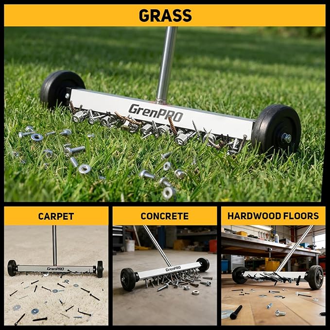 17" Rolling Magnetic Sweeper with Wheels,8.8 Lbs Pull Force,Telescoping Handle,2-Pack Includes Magnetic Pickup Tool for Construction,Workshop,Garage & Yard