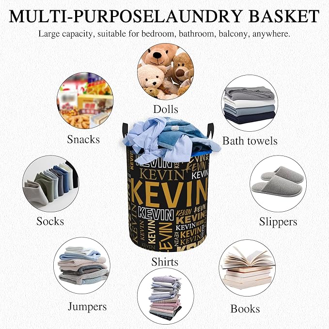 Custom Name Laundry Hamper, Personalized Dirty Clothes Hamper with Name for Bathroom Bedrooms Clothes Storage Organizer, Personalized Gifts for Boys Girls Men Women