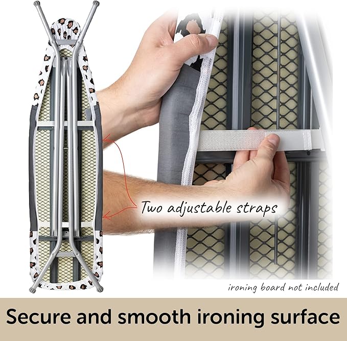 oliso Ironing Board Cover – 100% Cotton with Professional Felt Pad, Fits Standard 54" x 15" Boards – Secure Fit with Wide Elastic Edge & Adjustable Straps – Mimi G