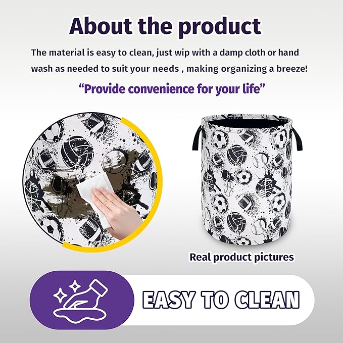 Various Balls Laundry Basket Foldable Oxford Cloth With Handle Portable Colorful Storage Basket Organizer Suitable For Laundry Room/Bedroom/Living Room/Children'S Room (18.9 X 16.5 Inch)