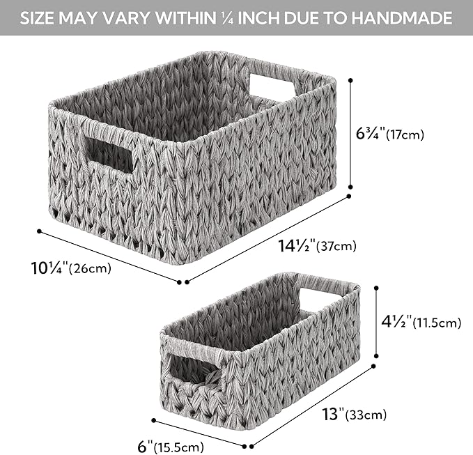GRANNY SAYS Wicker Baskets for Organizing, Storage Baskets for Shelves, Small Baskets for Counter, Waterproof Storage Basket with Handles, Gray, 3-Pack