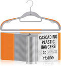 Yolife Cascading Plastic Clothes Hangers 20 Pack with Inner Hook for Vertical Storage, Slim Space Saving Hangers with Non-Slip Pads, 360° Swivel Metal Hook, Versatile, Gray & Orange