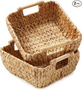 Casafield Set of 2 Water Hyacinth Oval Storage Baskets with Wooden Handles - Small, Woven Bin Organizers