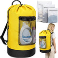 Laundry Bag Backpack with 3 Sizes Mesh Wash Bags and Shoulder Straps Foldable Clothes Hamper Bag with Drawstring Closure for College, Apartment, Laundromat (Yellow)