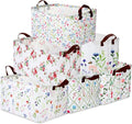 Vesici 6 Pack Large Spring Wildflowers Baskets for Gifts Empty Flower Storage Bins Foldable Floral Storage Basket Rectangular Canvas Boxes with Handle for Books Clothes