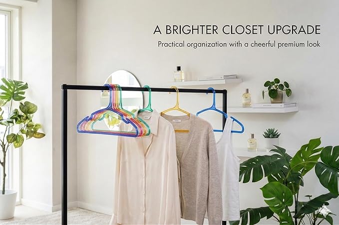 SCANDINOVIA Unbreakable Plastic Hangers, 24-Pack, Slim Space-Saving I-Beam Closet Hangers, Heavy Duty Adult Clothes Hangers with Shoulder Notches, Assorted Colors for Coats, Shirts & Everyday Use