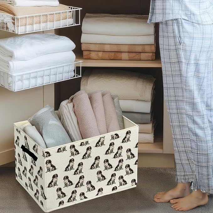 English Springer Spaniel Gifts Storage Bins & Boxes with Handles, Dog Mom Lovers Gifts Foldable Basket for Organizing, Dog Collapsible Storage Basket for Bedroom Bathroom Clothes Toys Books