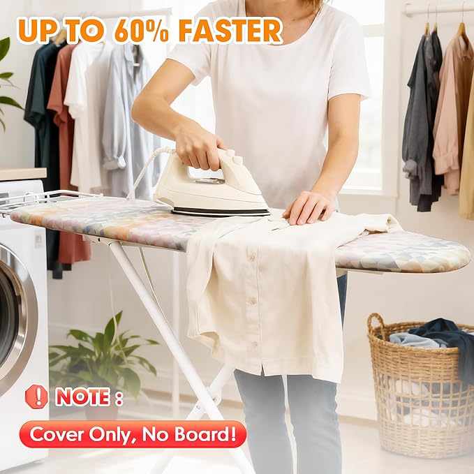 Ironing Board Cover and Pad, 15x54 Standard Size Thick Iron Padding, Scorch & Stain Resistant Ironing board cover, Heavy Duty Iron Board Padded with Adjustable Fasteners Durable Elastic Edge, Colorful