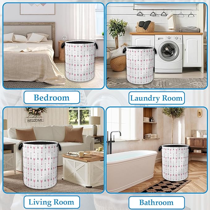 Pink Arrow Laundry Basket Collapsible Laundry Hamper with Handle, Oxford Clothes Toy Storage Bin for Bathroom Bedroom Room Decor, Gift Basket 16" X 20.8"