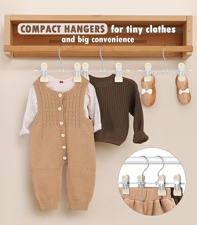 DOIOWN 20 Pack Baby Hangers, Baby Pants Hangers with Clips,Toddler Hanger for Pants, Skirts, Clothes, Non Slip Space Saving Kids Hangers for Closet Organization, Newborn Essentials Closest Organizer