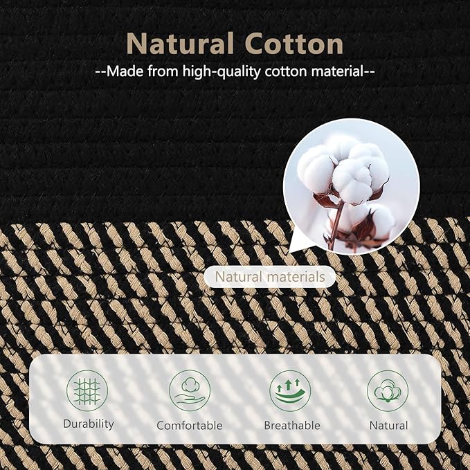 Cotton Rope Basket, Storage Baskets with Handle, 15x10x9 Inch Woven Basket for Shelves, Laundry, Towels, Clothes, Books, (Black Brown 1 Pack)