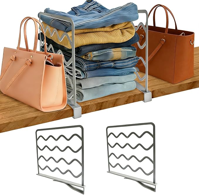 2-Pack Closet Shelf Dividers, PP Plastic Shelf Organizers for Closet Organization, Sturdy Dividers for Clothes, Purses and Shelves in Bedroom, Pantry & Kitchen (Gray 2-PCS)