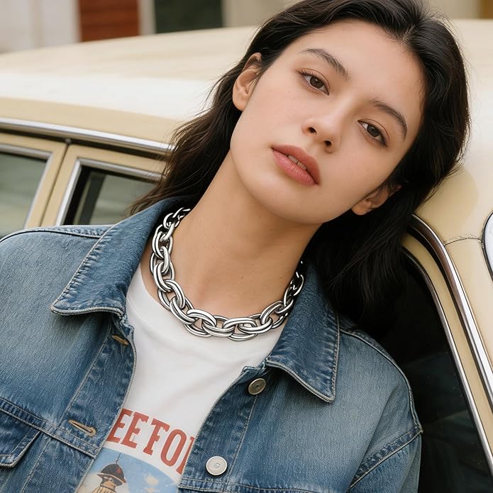Chunky Gold Necklace for Women Gold Evil Eye Cowboy Pendant Necklace Dainty Paperclip Chain Vintage Luck Amulet Choker Necklaces Celestial Jewelry Gift
