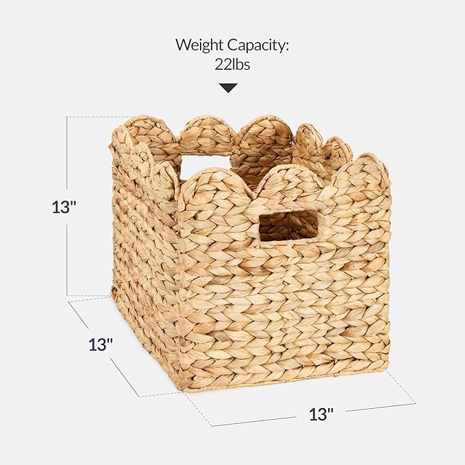 Best Choice Products 13 x 13in Scalloped Hyacinth Baskets, Rustic Set Of 5 Multipurpose Collapsible Storage Organizer, Handwoven Laundry Totes for Bedroom, Living Room, Shelves - Natural