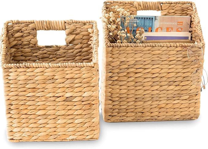 KOLWOVEN Wicker Hanging Storage Baskets, Set of 2 Wall Baskets for Accessories and Organizing Files, Mail Baskets