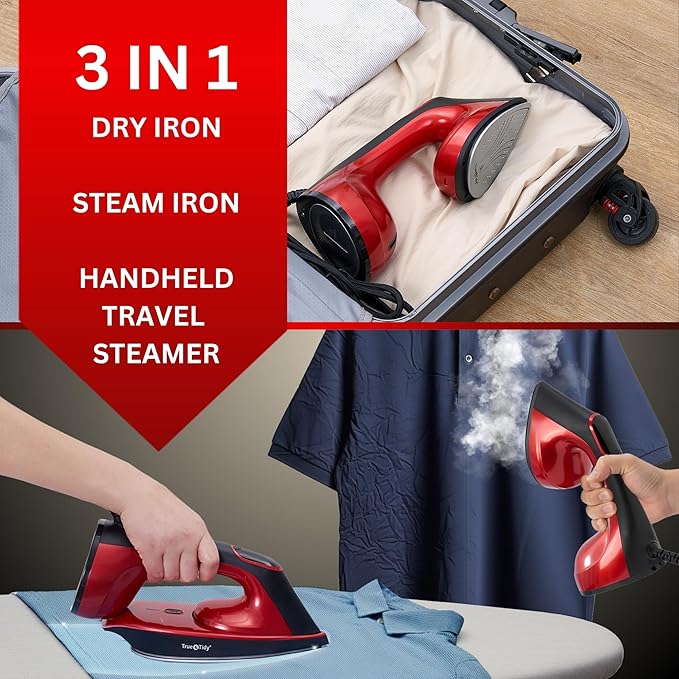 True & Tidy DuoPress XL 2-in-1 Clothes Steamer & Iron, 1600W Powerful Turbo Steam, Large Ceramic Plate, Smart Temperature Control, 3 Steam Modes