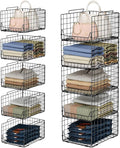 5-Tier Stackable Closet Organizer Shelf – Foldable Metal Storage Bins for Clothes, Sweaters & Towels | Stylish Black Wire Baskets for Bedroom, Wardrobe, Dorm or Entryway
