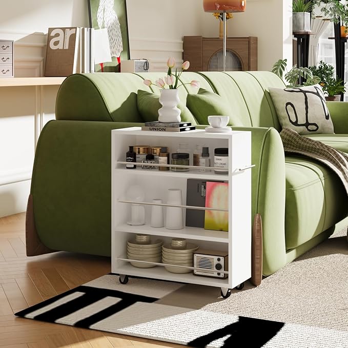 ALBAD Slim Rolling Cart,4-Tier Storage Cart with Wheels,7.9”W Slim Storage Cart with Handle for Kitchen Laundry Narrow Places Bathroom Dining Room Small Spaces