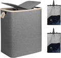 DOKEHOM 160L Double Laundry Basket with Removable Lid and Laundry Bags, Large Collapsible Laundry Hamper with 2 Sections (Dark Grey)