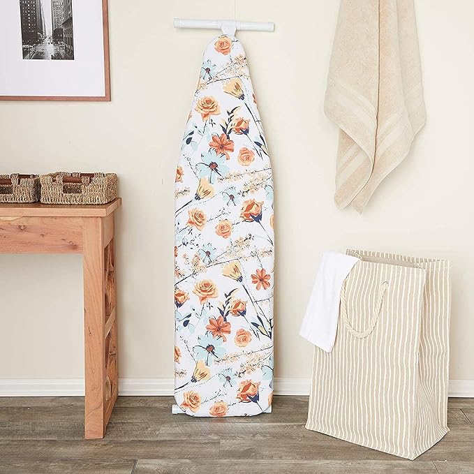 Juvale Ironing Board Cover & Pad - Standard Size 15 x 54 in, Multicolor Floral Print - Extra-Thick Laminated Cotton & Foam Padding with Drawstring Fit - Slip-On Iron Board Cover