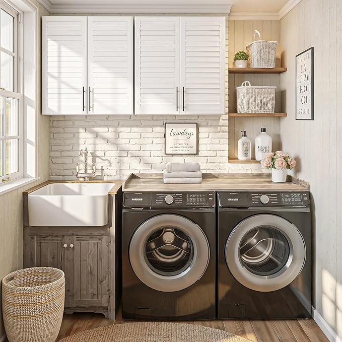 Premium Washer Dryer Countertop with Anti-Slip Pad, 54inch Laundry Room Organization Set, Stackable Storage Solution with Silicone Ironing Mat, Diatomite Mat(Gray)