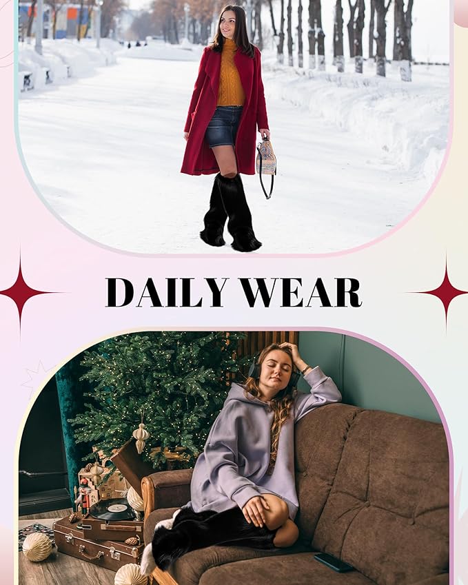 Berlune Faux Fur Fuzzy Leg Warmers Furry Boot Cuff Fur Fluffy Shoes Cover Sleeves for Women Valentines Winter Costumes