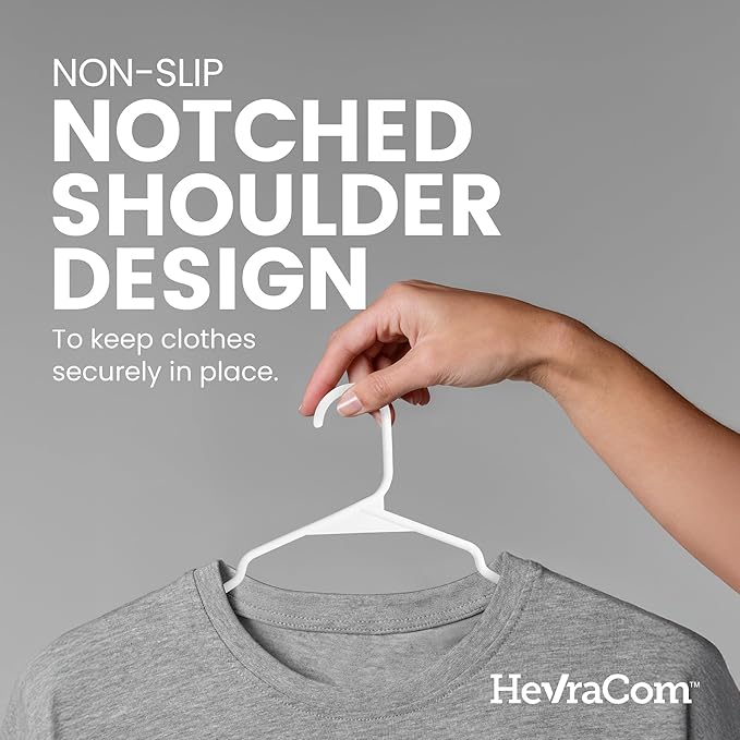 HevraCom Clothes Hangers Family Pack Strong Non Slip Hangers 50 Pack - 30 Standard, 10 Kids, 10 Heavy Duty, Space Saving Coat and Pants Hangers, Skirt Hanger for Storage, Hangers Plastic 50 Pack