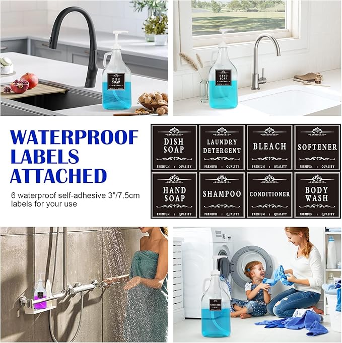 6 Packs Gallon Pump Dispenser, Leak Proof Dispenser for Hand Soap, Laundry Detergent, Sanitizer, Shampoo - 128 OZ Capacity - 38/400 Plastic Gallon Pump Dispenser for Household & Commercial White