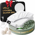 Luxury Lyocell Grounding Sheets King 22% Silver Fiber, 74% Cooling Lyocell, 4% Silk, Quality Certified - Conductive Earth Fitted Sheet 15" Deep w/Wash Bag & Wool Dryer Balls, White