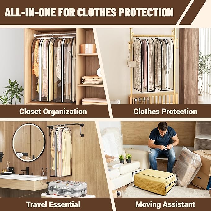 Garment Bags for Hanging Clothes 40” Long, Ultra Clear Suit Bags for Closet Storage, Moving Organization, Travel Covers with 10" Gussets for Coat, Dress, Shirt and Sweater - 2 PCS