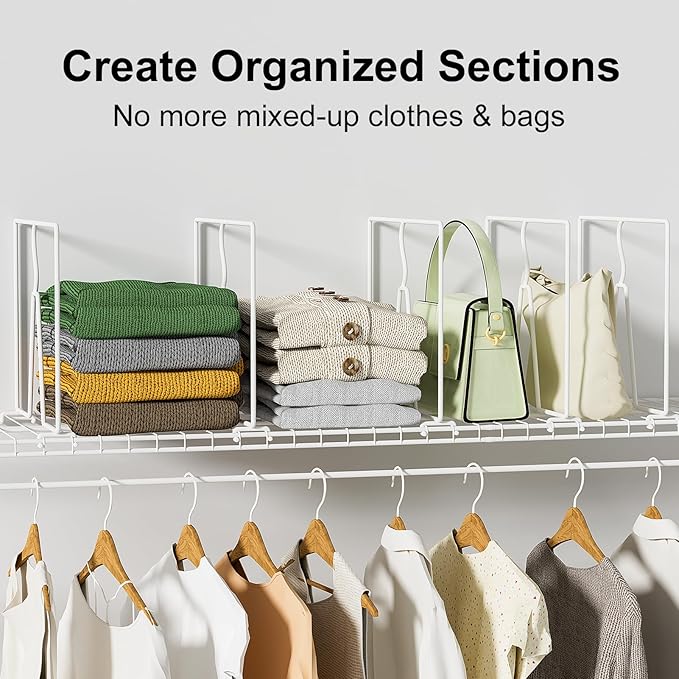 Wire Shelf Dividers for Closet: Tall 16 Pack 12-inch Deep Wire Rack Accessories - Adjustable Purse Organizer for Clothes Handbags - Metal Pantry Separators