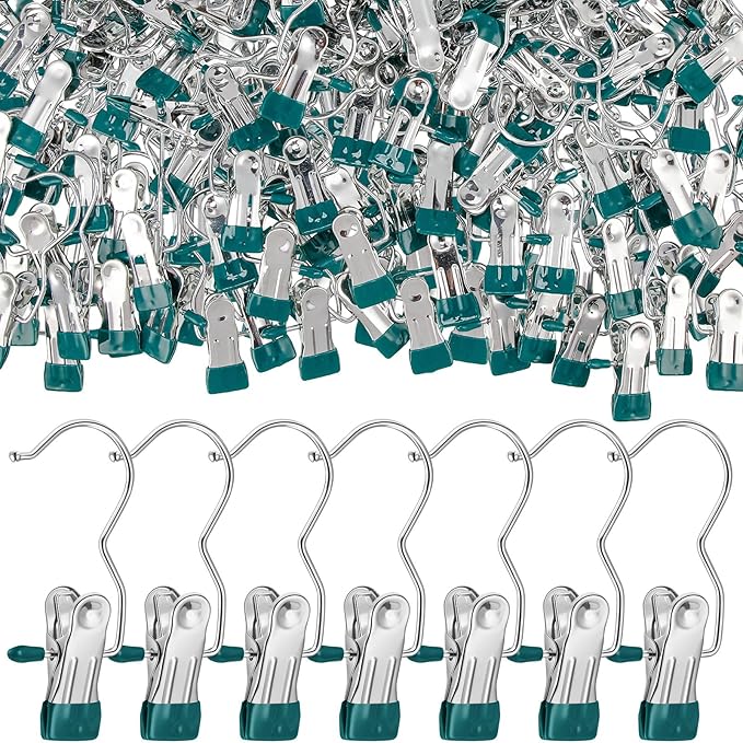 Yinder 150 Pcs Boot Hangers Clips Laundry Hooks Hanging Stainless Steel Clothes Pins Portable Clip Hangers for Closet Travel Socks Pants Handbags Hats Towels (Blackish Green)