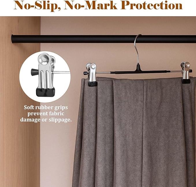Pants Hangers with Clips, 20 Pack 11.6 inch Heavy Duty Metal Hangers, Adjustable Skirt Hangers for Women, Space Saving Non-Slip for Pants,Socks,Jeans and Skirts