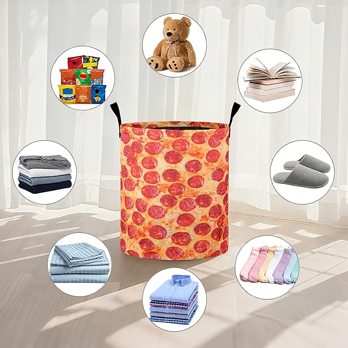 Pizza Texture Laundry Basket Laundry Hamper With Handles Collapsible Laundry Baskets Storage Basket For Room Bathroom Bedroom Decor